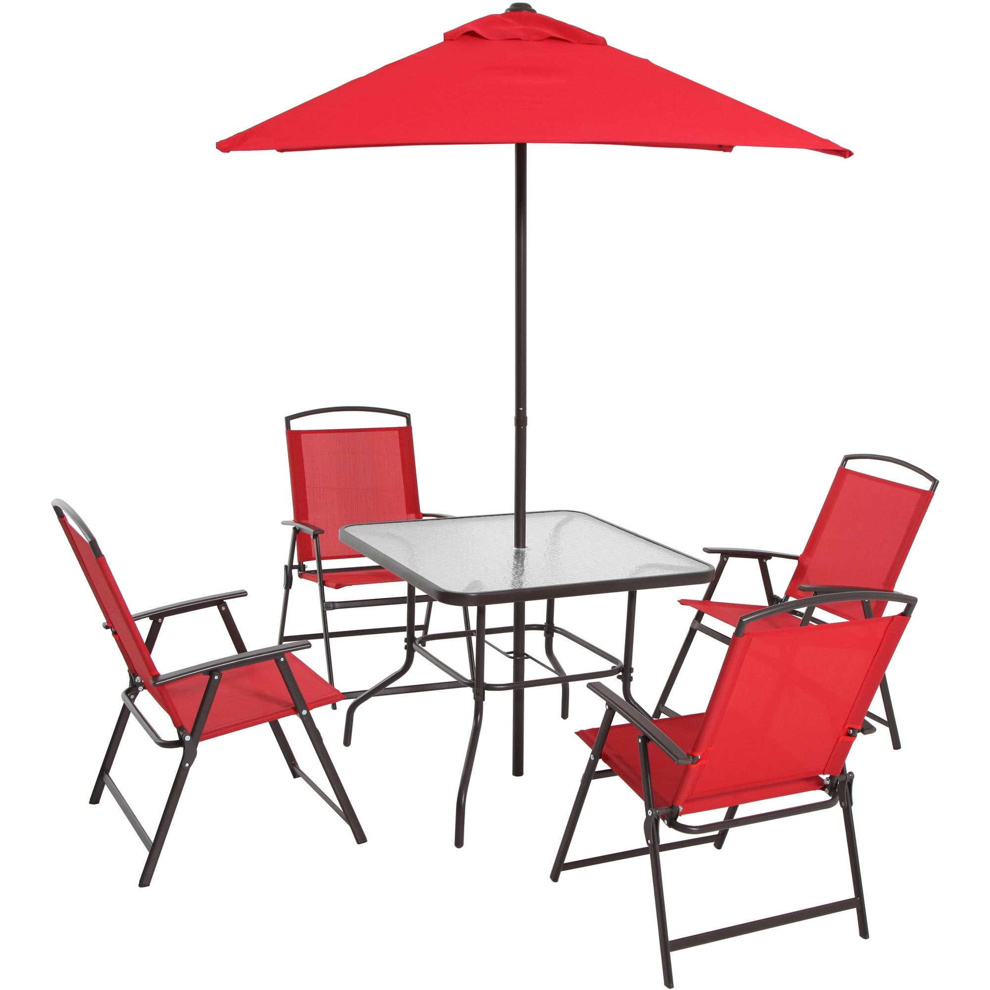 Lane Steel 6-Piece Outdoor Patio Dining Set with Umbrella, Red